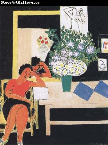 Henri Matisse Reader on a Black Background(The Pink Table) (mk35)